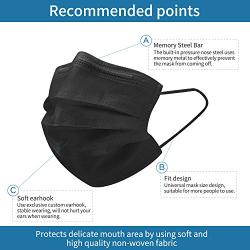 Black Face Mask, Black Disposable Face Mask, Black Disposable Masks, Daily Protection Mask with Filter Layer and Knitted Earloops Black Face Masks (Pack of 50)