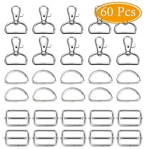 LABOTA 60Pcs Keychain Bulk with Key Chain Swivel Hooks D Rings and Slide Buckles for Handbag Purse Lanyard and Sewing Projects LABOTA 60Pcs Keychain Bulk with Key Chain Swivel Hooks D Rings and Slide Buckles for Handbag Purse Lanyard and Sewing Projects