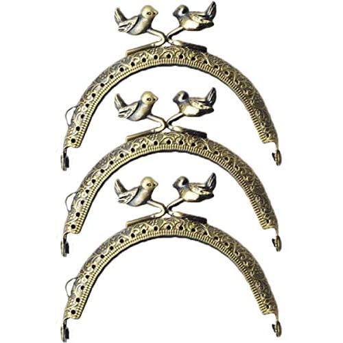 ZLYY 3Pcs 8.5cm /3.3 Inch Purse Bag Bird Kiss Clasp Lock Embossed Metal Arch Frame Retro Bronze Tone