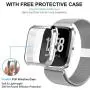 Maxjoy Compatible with Fitbit Versa Bands, Versa 2 Stainless Steel Metal Band Mesh Replacement Bracelet Wristband with Protective Case Compatible with Fitbit Versa 2 1 Watch, Silver Maxjoy Compatible with Fitbit Versa Bands, Versa 2 Stainless Steel Metal Band Mesh Replacement Bracelet Wristband with Protective Case Compatible with Fitbit Versa 2 1 Watch, Silver