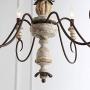 LALUZ 6 Lights French Country Shabby Chic Chandelier with Cloud Arms in Distressed Wood and Rusty Metal Finish, 31.1'' Large Living Room Pendant Light Fixture