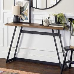 Walker Edison Anastiasia Urban Industrial Metal Wrap Entry Table, 46 Inch, Brown Reclaimed Barnwood