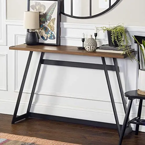 Walker Edison Anastiasia Urban Industrial Metal Wrap Entry Table, 46 Inch, Brown Reclaimed Barnwood Walker Edison Anastiasia Urban Industrial Metal Wrap Entry Table, 46 Inch, Brown Reclaimed Barnwood