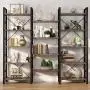 Tribesigns Triple Wide 5-Shelf Bookcase, Etagere Large Open Bookshelf Vintage Industrial Style Shelves Wood and Metal bookcases Furniture for Home & Office (Retro Brown)