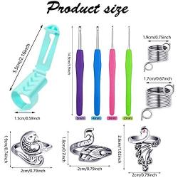 12 Pieces Knitting Loop Crochet Loop, Include 6 Adjustable Finger Loop Ring 2 Metal Yarn Guide Stainless Steel Thimble 4 Plastic Yarn Guide Finger Holder, with 4 Pieces Crochet Hook Needle for Knit