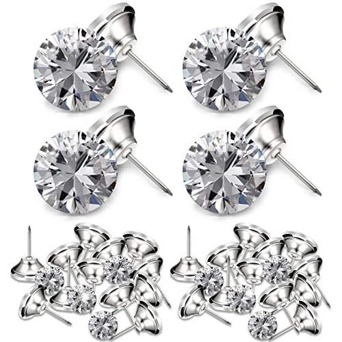 60 Pieces Crystal Upholstery Nails Crystal Upholstery Buttons Crystal Upholstery Tacks Clear Crystal Head Decorative Push Pins Imitate Diamond Buttons for Sewing DIY Decor (20 mm)