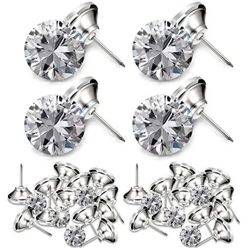 60 Pieces Crystal Upholstery Nails Crystal Upholstery Buttons Crystal Upholstery Tacks Clear Crystal Head Decorative Push Pins Imitate Diamond Buttons for Sewing DIY Decor (20 mm)