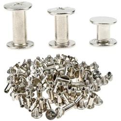 Bitray Round Flat Head Chicago Screws Buttons for Leather Crafting, Cross Head Phillips Drive Binding Screws Post Fastener, Metal Nail Rivet Studs, 60 Sets, Diameter 1/4 Inch/0.4Inch/0.47Inch