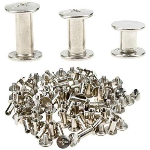 Bitray Round Flat Head Chicago Screws Buttons for Leather Crafting, Cross Head Phillips Drive Binding Screws Post Fastener, Metal Nail Rivet Studs, 60 Sets, Diameter 1/4 Inch/0.4Inch/0.47Inch