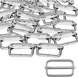 Tatuo 50 Pieces Slide Buckle 1 Inch Metal Tri-Glide Slides Silvery Slide Buckle Rectangle Adjustable Webbing Slider for Fasteners, Strap, Backpack DIY Accessories