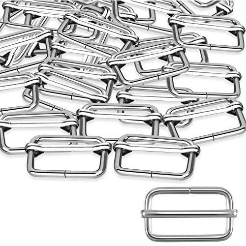 Tatuo 50 Pieces Slide Buckle 1 Inch Metal Tri-Glide Slides Silvery Slide Buckle Rectangle Adjustable Webbing Slider for Fasteners, Strap, Backpack DIY Accessories