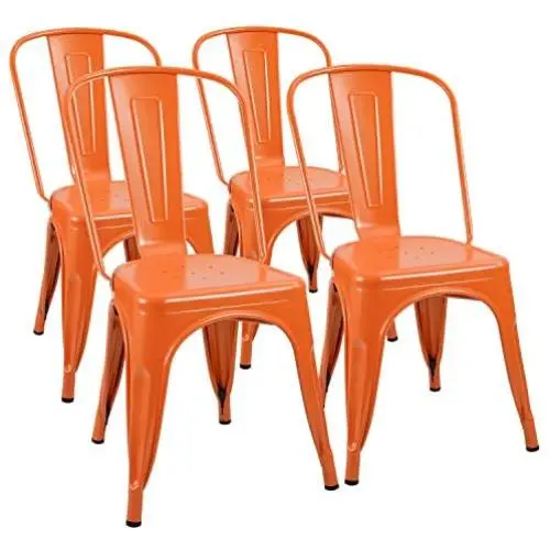 Furmax Metal Chairs Indoor/Outdoor Use Stackable Chic Dining Bistro Cafe Side Chairs Set of 4 (Orange) Furmax Metal Chairs Indoor/Outdoor Use Stackable Chic Dining Bistro Cafe Side Chairs Set of 4 (Orange)