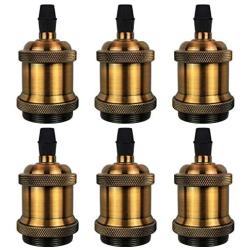 DiCUNO Vintage E26 Lamp Socket, Edison Retro Pendant Lamp Holder, Industrial and Decorative for DIY Lighting, 600℃ Heat Resistant Vintage Brass Color 6 Packages