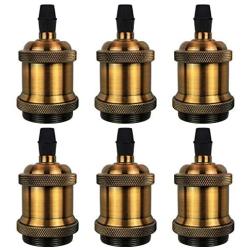 DiCUNO Vintage E26 Lamp Socket, Edison Retro Pendant Lamp Holder, Industrial and Decorative for DIY Lighting, 600℃ Heat Resistant Vintage Brass Color 6 Packages