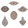 PH PandaHall 120pcs 6 Style Antique Bronze Iron Filigree Connectors Charms Pendants Metal Embellishments for DIY Hairpin Headwear Earring Jewelry Making