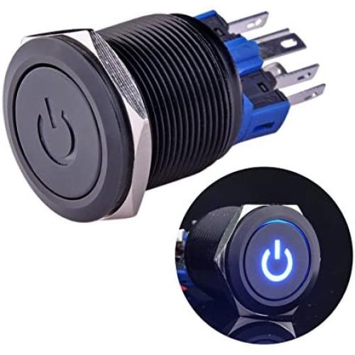 Ulincos Latching Push Button Switch U22A4 1NO1NC SPDT ON/Off Black Metal Shell with Blue LED Suitable for 22mm 7/8'' Mounting Hole(Blue)