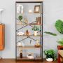 5 Tier Industrial Bookshelf, Tall Bookshelf, Vintage Free Standing Storage Shelf Units, Metal and Wood Book Shelves for Bedroom Living Room Home Office