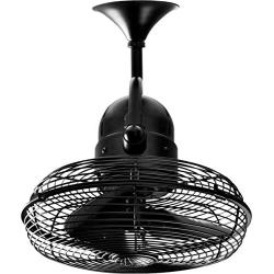 Matthews KC-BK Kaye 13'' Outdoor Wall Fan / Ceiling Fan with Wall Control, 3 Metal Blades with Safety Cage, Matte Black