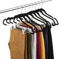 Premium Velvet Skirt Hangers (20 Pack) Non Slip Velvet Pants Hangers with Metal Clips, 360° Hook, Durable Ultra Thin Space Saving Velvet Hangers, Notched Clothes Hangers for Suits, Dress & Shirt