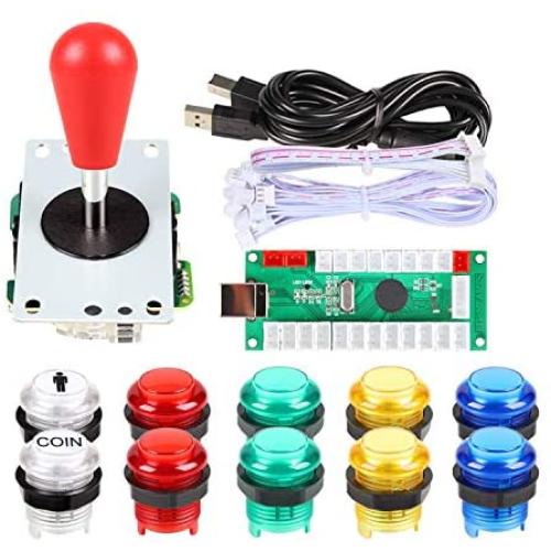 EG STARTS 1 Player LED Arcade DIY Part Kit USB Encoder to PC Gamepads Ellipse & Oval Style Bat Joystick + 5V LED Arcade Buttons for Video Games Mame Raspberry Pi Arcade1up (Clear Mix Colors)