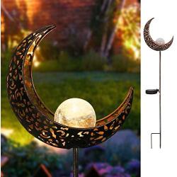 Homeimpro Garden Solar Lights Pathway Outdoor Moon Crackle Glass Globe Stake Metal Lights,Waterproof Warm White LED for Lawn,Patio or Courtyard (Bronze)