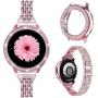 Mosonio Compatible with Galaxy Active 2 Watch Band with Case Women, Jewelry Replacement Metal Wristband Strap with Bling PC Protective Cover for Samsung Active 2 Watch Band(Pink, 40mm)