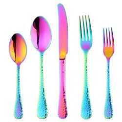 20-Piece Flatware Silverware Set, Bisda Rainbow Stainless Steel Cutlery Sets, Multipurpose Use for Home, Kitchen, Restaurant, Hotel Tableware Utensil Service for 4