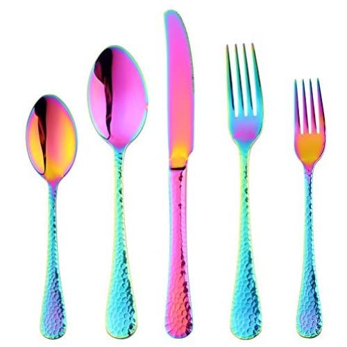 20-Piece Flatware Silverware Set, Bisda Rainbow Stainless Steel Cutlery Sets, Multipurpose Use for Home, Kitchen, Restaurant, Hotel Tableware Utensil Service for 4