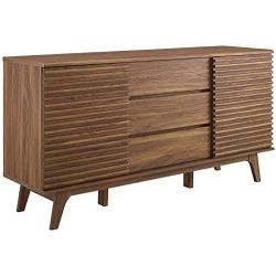 Modway Render 63'' Mid-Century Modern Sideboard Buffet Table or TV Stand in Walnut