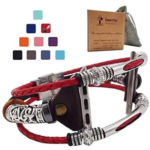 Smatiful Bling Correa Bands for Womens and Girls, Adjustable Accessory Thin Genuine Leather Exercise Watch Band for Apple Watch 38mm & 40mm,Red Smatiful Bling Correa Bands for Womens and Girls, Adjustable Accessory Thin Genuine Leather Exercise Watch Band for Apple Watch 38mm & 40mm,Red