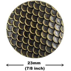 Bezelry 10 Pieces Dragon Scales Metal Shank Buttons. 23mm (7/8 inch) (Antique Brass)