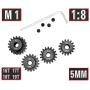 Mod 1 Pinion Gear 5mm Set Hardened 16T 17T 18T 19T, 4pcs Mod1 M1 Pitch Gears RC Upgrade Part with Hex Key