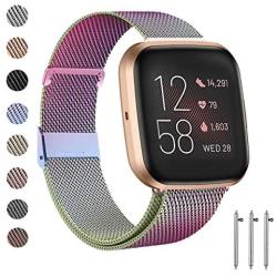 malagu Metal Bands Compatible with Fitbit Versa/Versa Lite Edition/Versa 2, Small and Large Replacement Stainless Steel Metal Wristbands Women Men （Colorful Small）