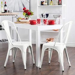 Furmax Metal Dining Chair Indoor-Outdoor Use Stackable Classic Trattoria Chair Chic Dining Bistro Cafe Side Metal Chairs Set of 4 (Ivory White)