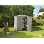 Keter Factor 6x6 Large Resin Outdoor Shed for Patio Furniture, Lawn Mower, and Bike Storage, Beige/Brown Keter Factor 6x6 Large Resin Outdoor Shed for Patio Furniture, Lawn Mower, and Bike Storage, Beige/Brown