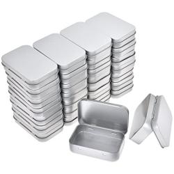 Aybloom Metal Rectangular Empty Hinged Tins - 30 Pack Silver Mini Portable Box Containers Small Storage Kit & Home Organizer