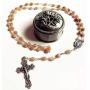 elegantmedical Handmade Orange Moonstone Beads Catholic 5 Decade Rosary Necklace Cross Crucifix & Metal Jewellery Box