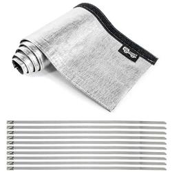 Wire Heat Shield Sleeve Aluminized Heat Shroud Heat Sleeving Fuel Line 2.2'' I.D. X 3Ft With 10 Pcs Stainless Steel Cable Metal Zip Ties