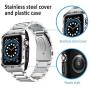 HATALKIN Compatible with Apple Watch Band 44mm Series 6 5 4 SE with Rugged Metal Bumper Case,Men Bands for Apple Watch SE/iWatch Series 6 5 4 44mm Stainless Steel Protective Cases Drop-Proof (black