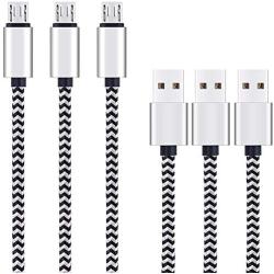 Micro USB Cable 10ft 3Pack by Ailun High Speed 2.0 USB A Male to Micro USB Sync Charging Nylon Braided Cable for Android Phone Charger Cable Tablets Wall and Car Charger Connection Silver&Blackwhite