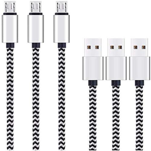 Micro USB Cable 10ft 3Pack by Ailun High Speed 2.0 USB A Male to Micro USB Sync Charging Nylon Braided Cable for Android Phone Charger Cable Tablets Wall and Car Charger Connection Silver&Blackwhite