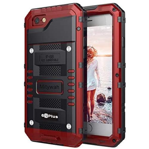 Mitywah Waterproof Case Compatible with iPhone 6/ 6S Plus,Heavy Duty Durable Metal Full Body Protective Case Built-in Screen Protection Shockproof Dustproof Rugged Military Grade Defender,Red