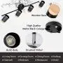 TeHenoo Adjustable Track Lighting Kit, 4-Lights Ceiling Light GU10 Bulb with Metal and Wood Shade for Living Room, Kitchen, Utility Room (Black)