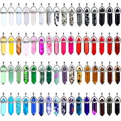 Bullet Shape Gemstone Pendant Hexagonal Chakra Crystal Pointed Quartz Pendants Artificial Stone with Storage Bag (64 Pieces)