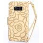FLYEE Case Compatible with Galaxy S8(5.8 inch,Released in 2017),Wallet Case for Women and Girls with Card Holder,[Embossed Flower] Premium Flip PU Leather Protective Case with Wrist Strap -Beige