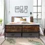 VASAGLE Metal Frame with Headboard, Footboard, No Box Spring Needed, Under-Bed Storage, Queen, Classic Rustic