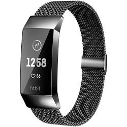 MioHHR Metal Bands Compatible with Fitbit Charge 3 / Charge 4 Bands for Women Men, Breathable Stainless Steel Replacement Wristband Accessories for Charge 3 SE Fitness Activity Tracker, Black