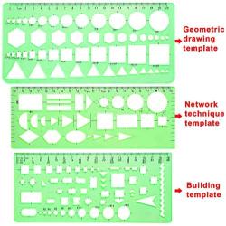 SIQUK 11 Pieces Geometric Drawings Templates Plastic Clear Green Plastic Rulers with 1 Pack Poly Zipper Envelopes for Studying, Designing and Building