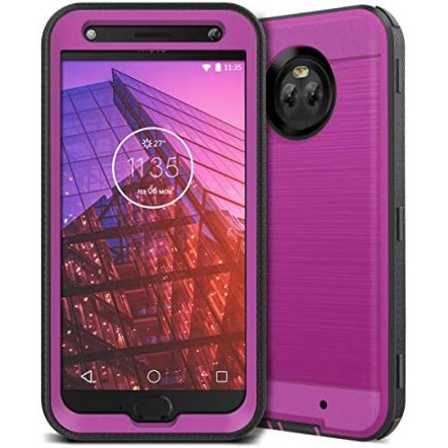 CinoCase Moto X4 Case, X4 Phone Case Heavy Duty Protective Case Hybrid TPU Bumper Shockproof Case with Brushed Metal Texture Hard PC Back for Moto X4 Purple