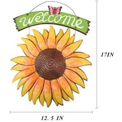 D-Fokes Handcrafts Vintage Metal Butterfly Sunflower Welcome Sign Front Door Decor Hanging Outdoor Wreath Decorative Door Porch Bar Cafe Shop Store